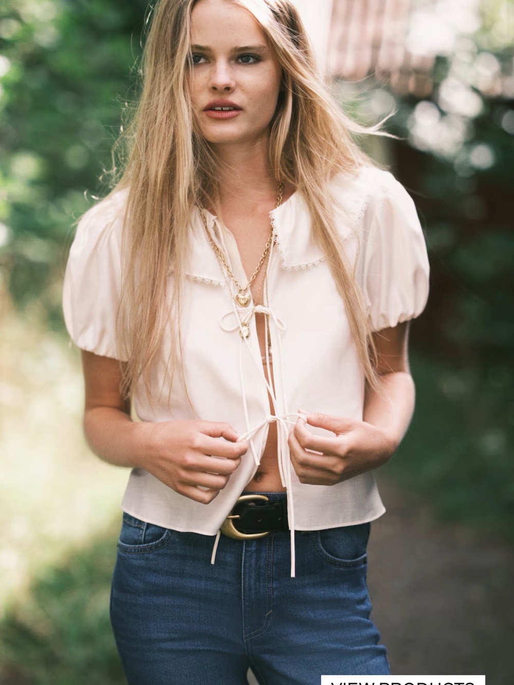 H&M Puff-Sleeve Tie-Front Prairie Collar Top